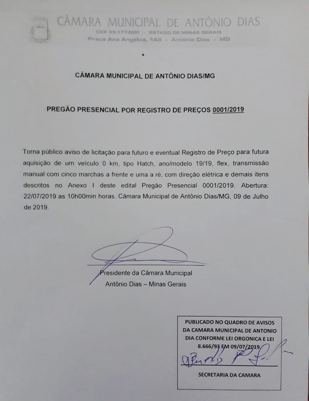 AVISO DE LICITAÇÃO