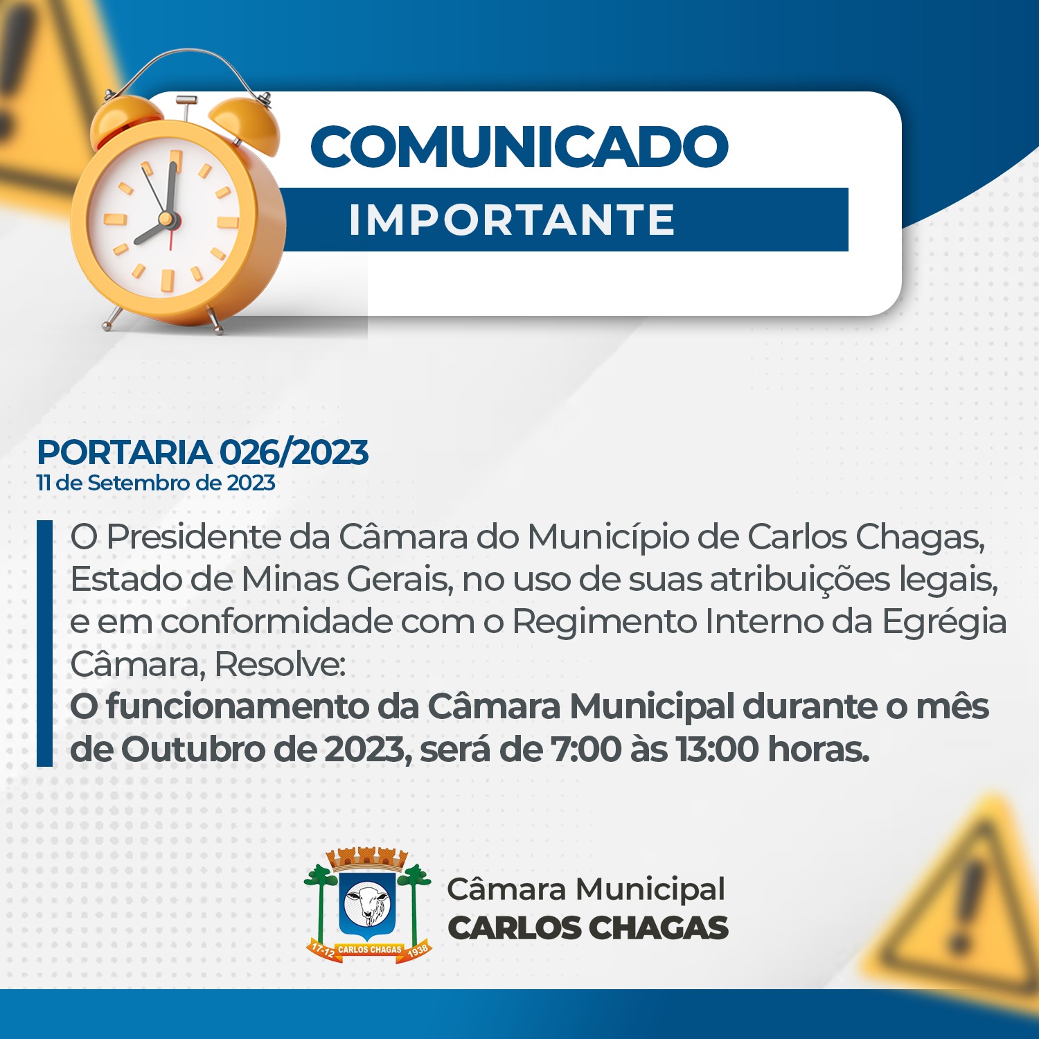 COMUNICADO IMPORTANTE - PORTARIA 026/2023