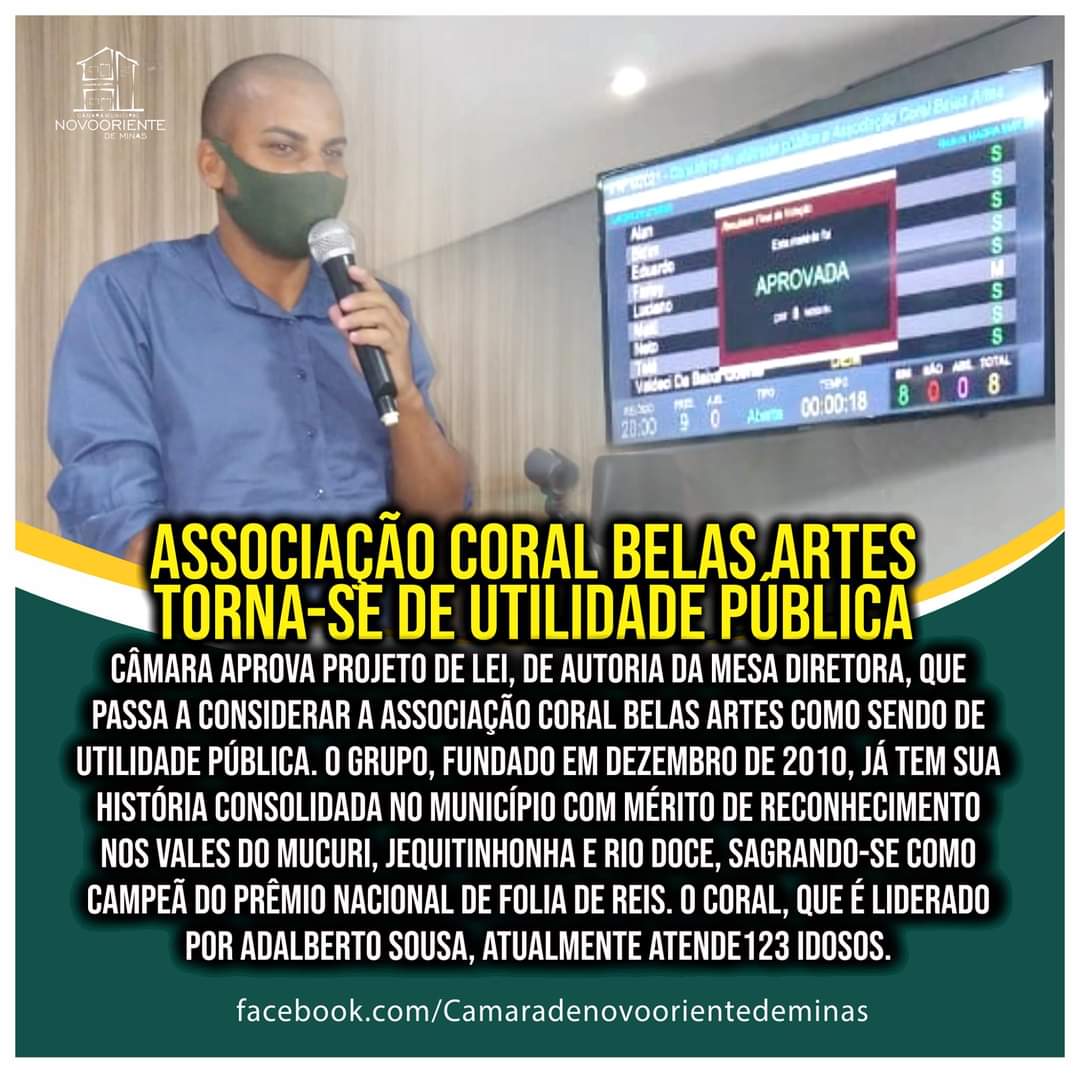 ASSOCIAÇÃO CORAL BELAS ARTES TORNA-SE UTILIDADE PÚBLICA