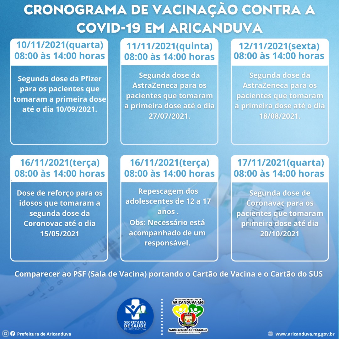 CRONOGRAMA DE VACINAÇÃO CONTRA A COVID-19 EM ARICANDUVA