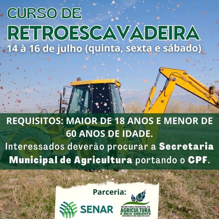 CURSO DE RETROESCAVADEIRA DIA 14 À 16 DE JULHO DE 2022