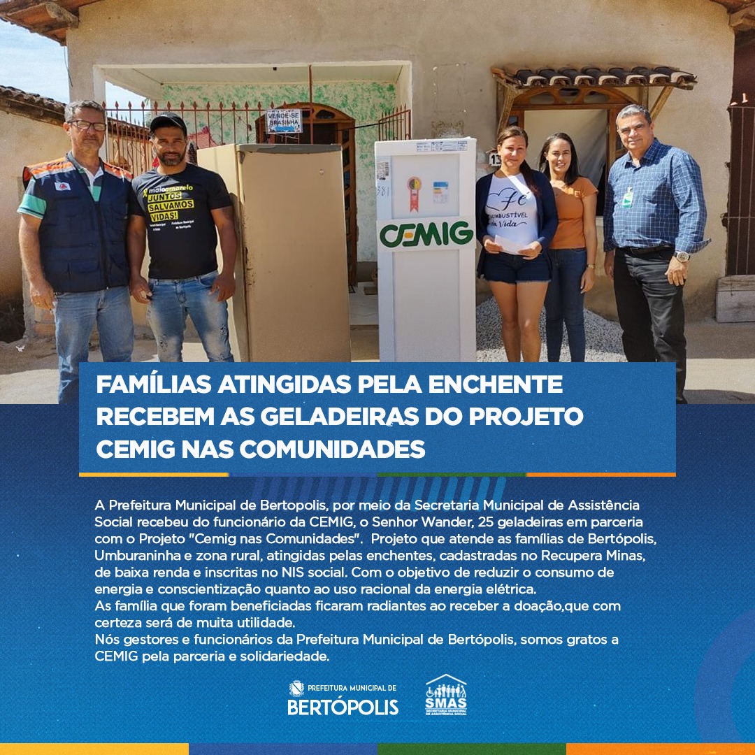 FAMÍLIAS ATINGIDAS PELA ENCHENTE RECEBEM GELADEIRAS ...