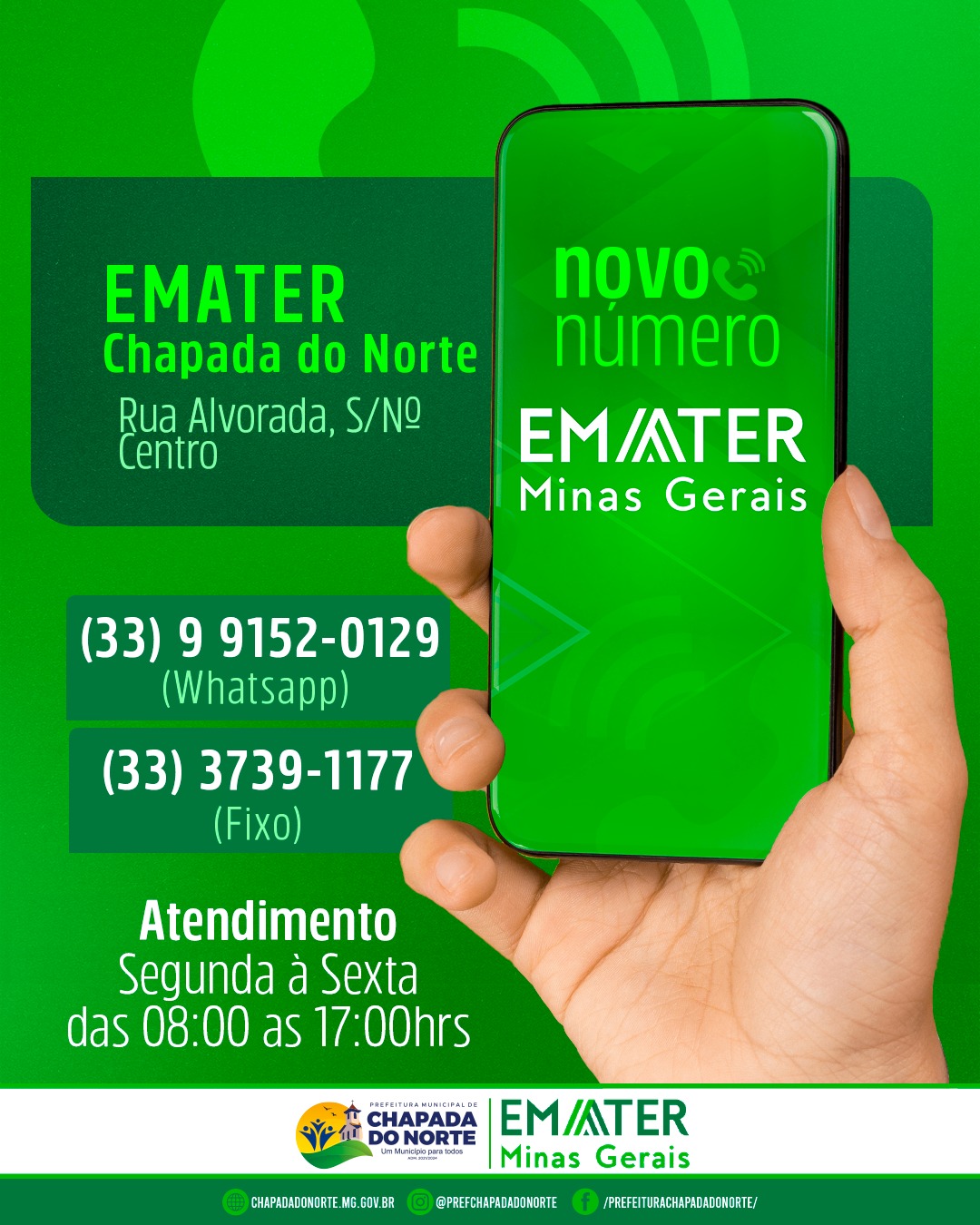 A EMATER DE CHAPADA ESTÁ COM NOVOS NÚMEROS PARA CONTATO