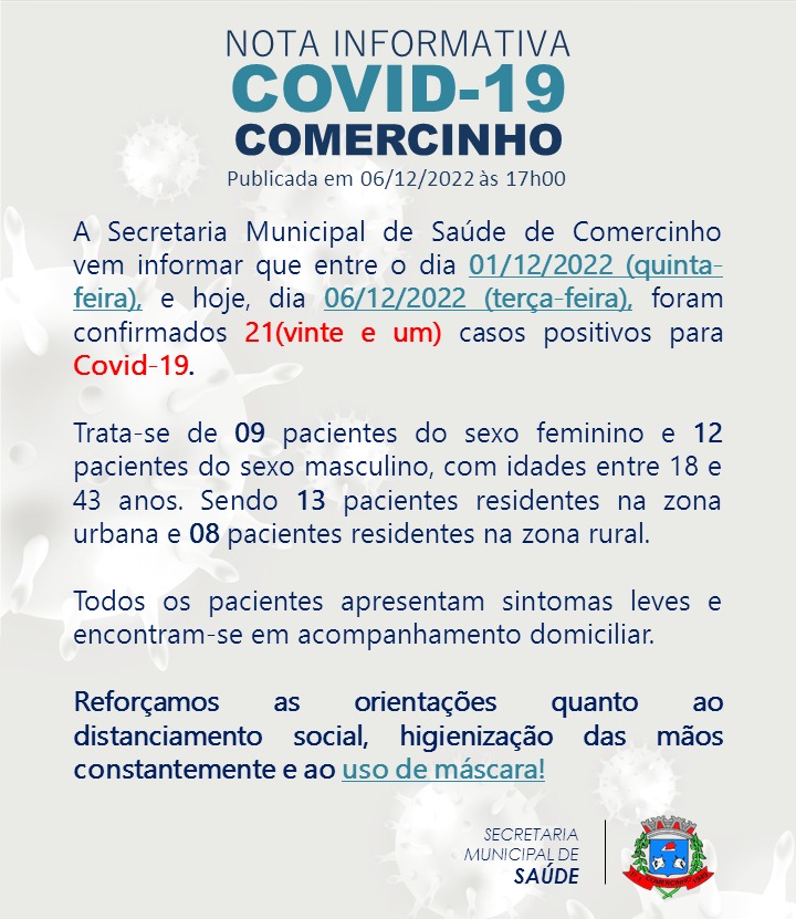 NOTA INFORMATIVA COVID 19 - 01 DE DEZEMBRO DE 2022
