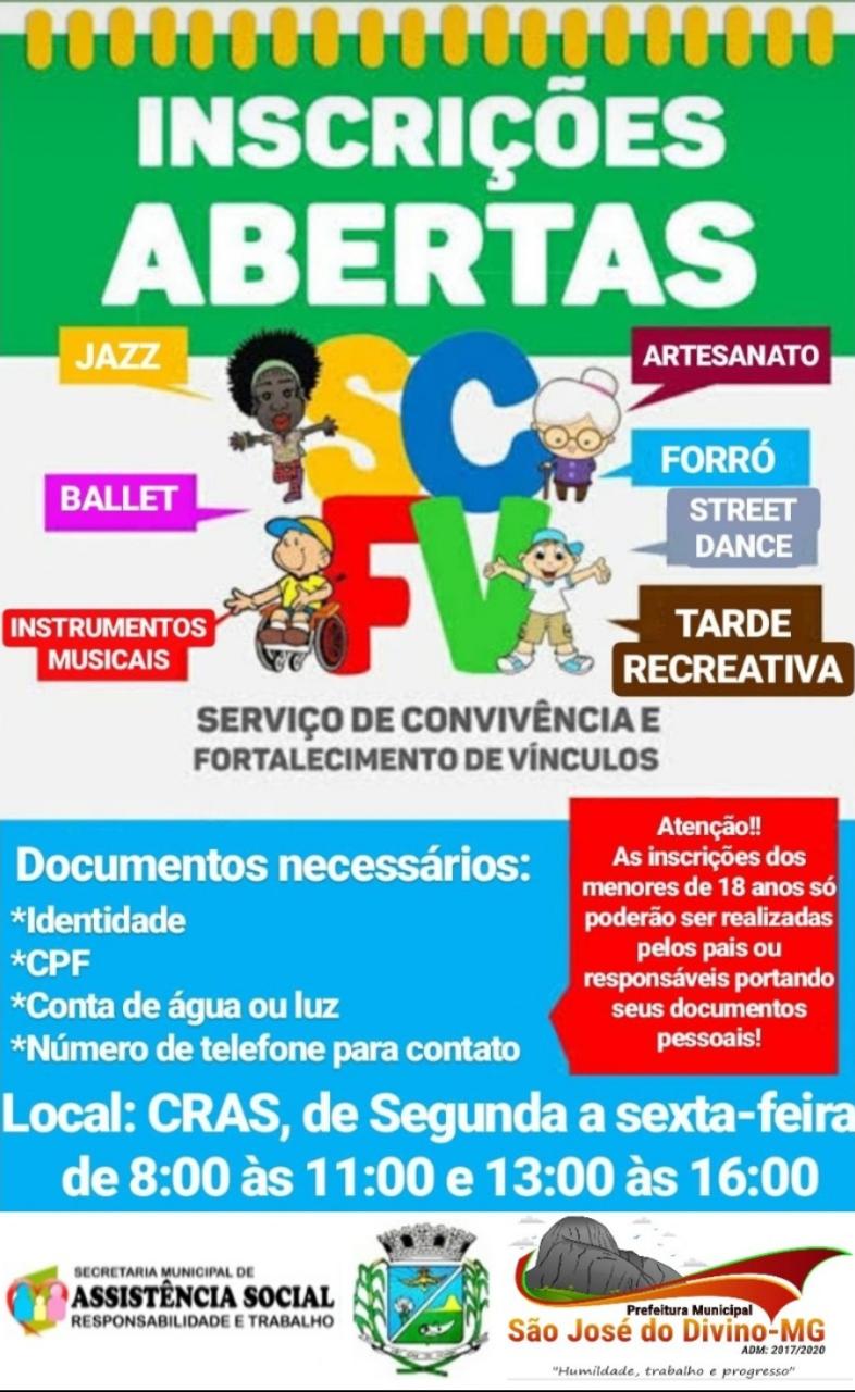 Inscrições Abertas - Serviço de convivência e fortal...