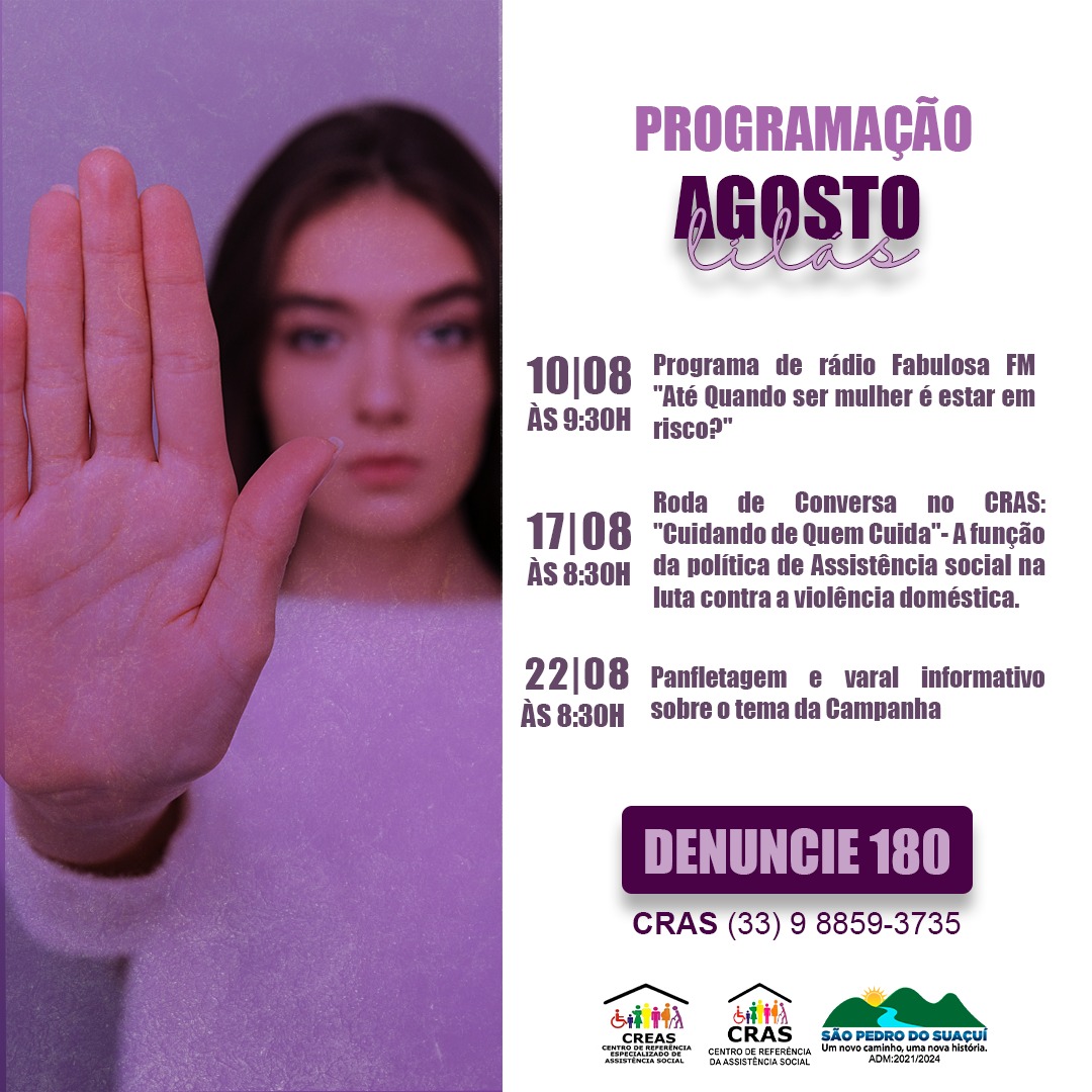 PROGRAMAÇÃO AGOSTO LILÁS