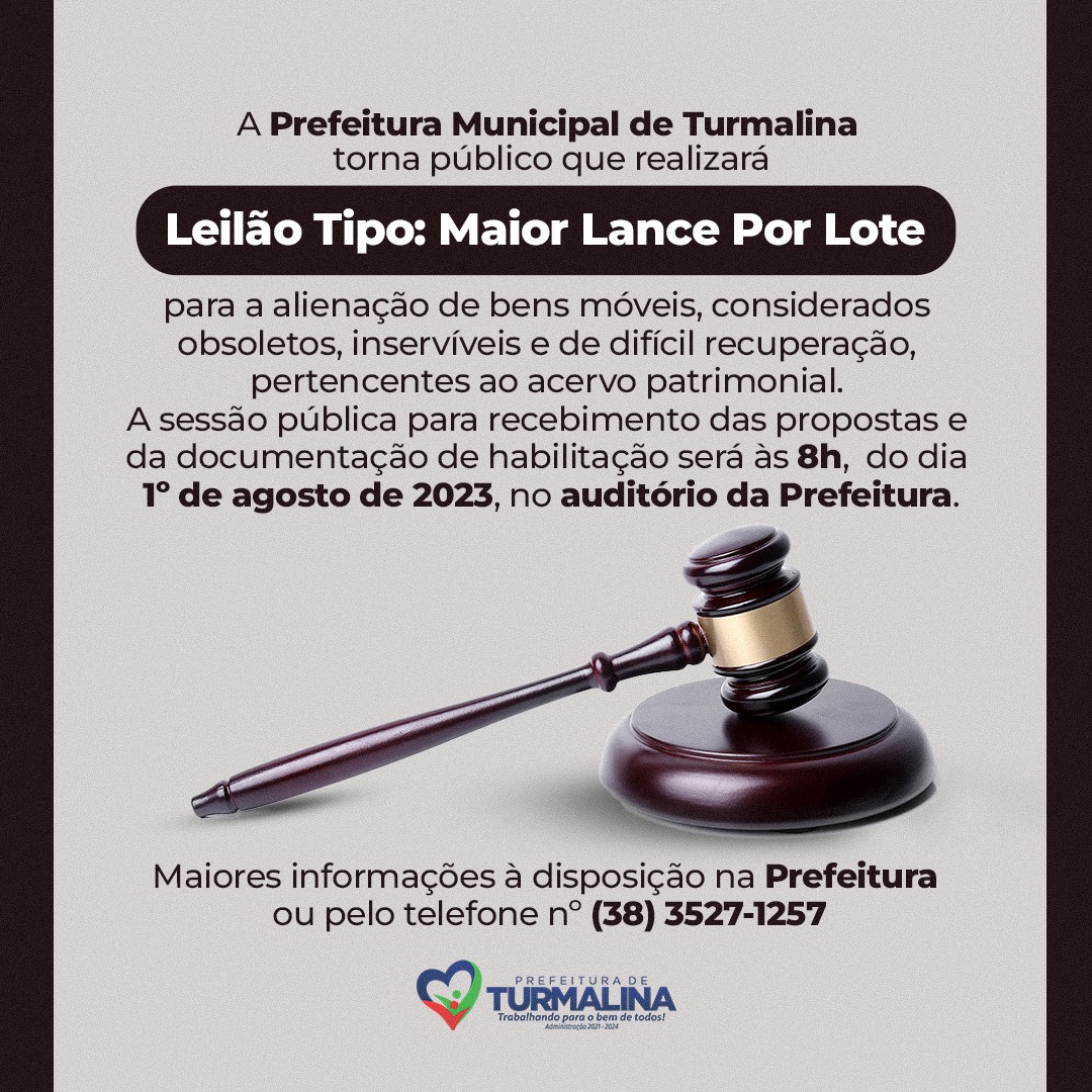 A PREFEITURA MUNICIPAL DE TURMALINA TORNA PÚBLICO QU...