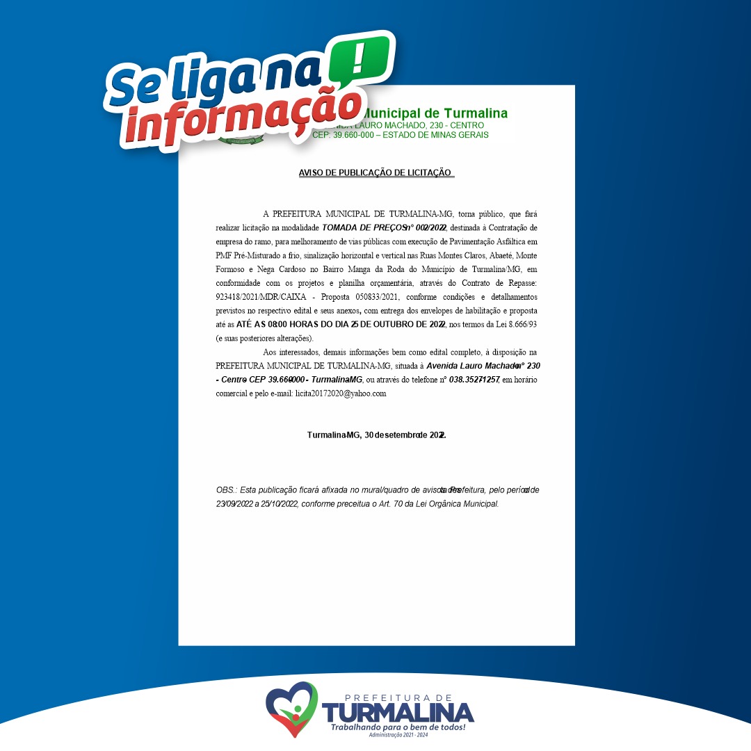 AVISO DE PUBLICAÇÃO DE LICITAÇÃO