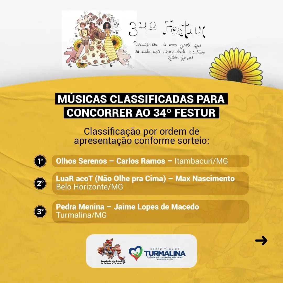 LISTA DE MÚSICAS CLASSIFICADAS PARA O 34º FESTUR