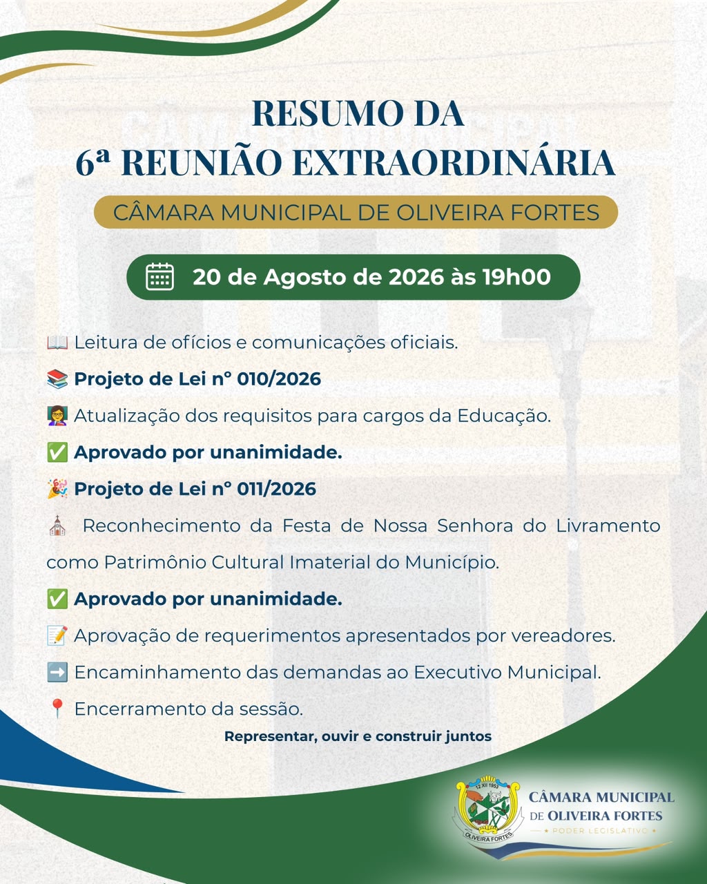 6ª REUNIÃO EXTRAORDINÁRIA DA CÂMARA MUNICIPAL DE OLI...