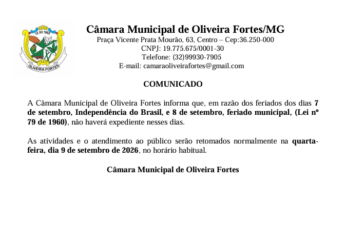 COMUNICADO - 07 DE SETEMBRO DE 2026