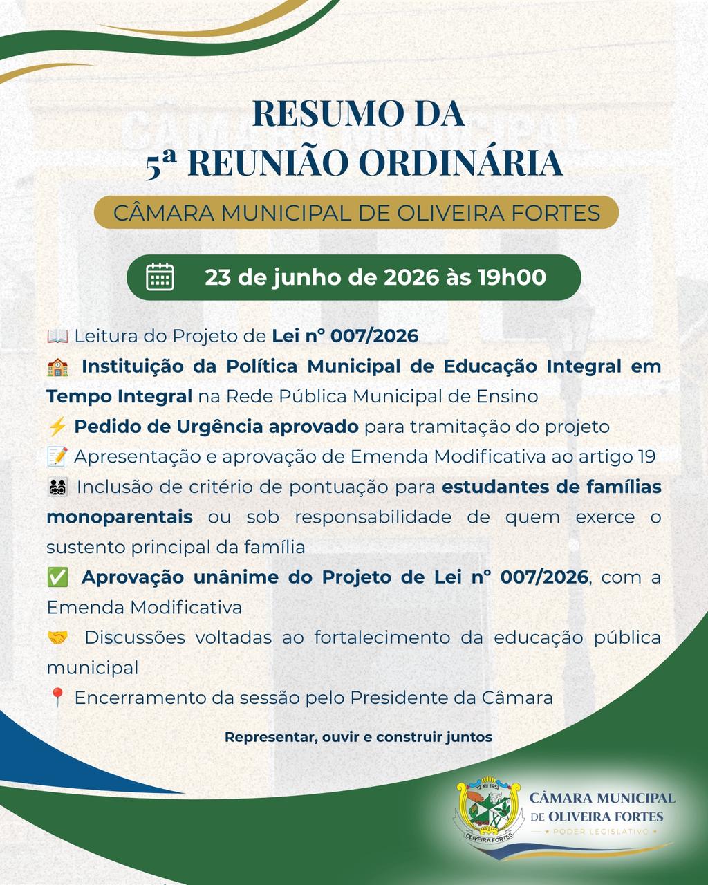 RESUMO DA 5ª REUNIÃO ORDINÁRIA