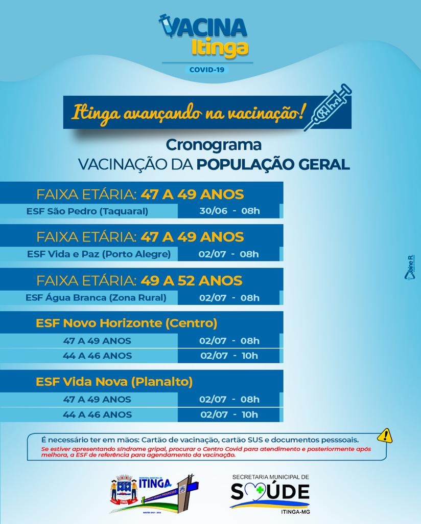 ATENÇÃO AO CRONOGRAMA DE VACINAÇÃO DA POPULAÇÃO GERAL!